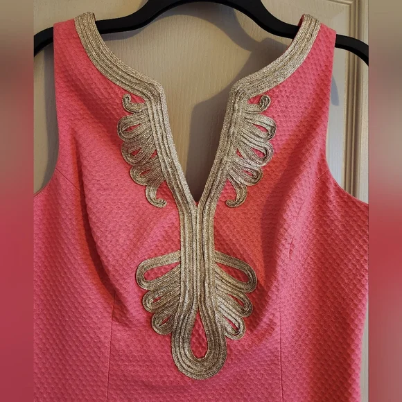 Lilly Pulitzer Pink Midi Dress with Gold Accents Beautiful for Easter - Picture 5 of 9